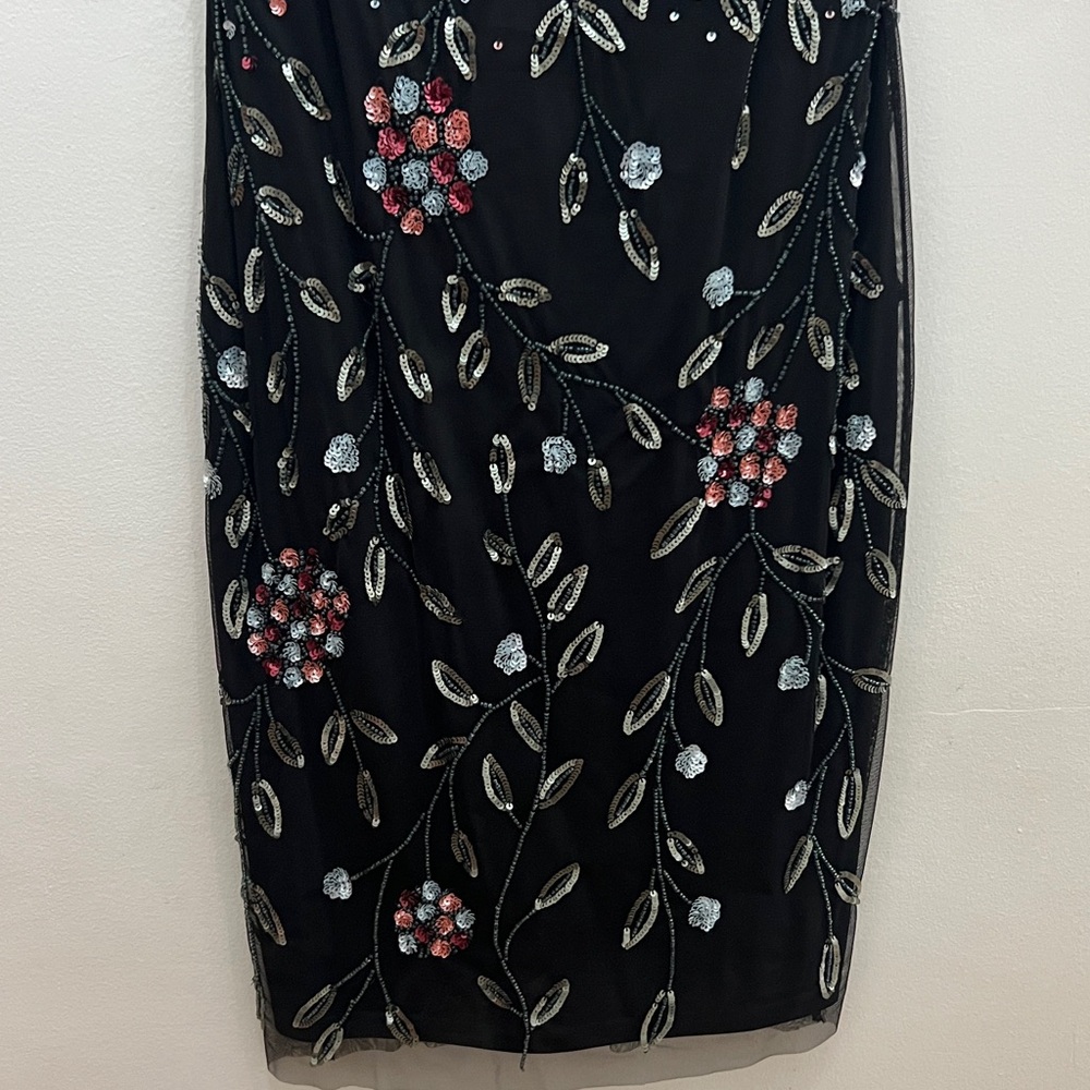 Adrianna Papell Black and Red Embellished short sleeves Midi Dress - Picture 5 of 9